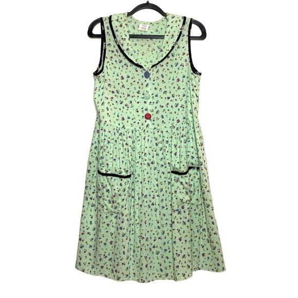 Vintage 1980s light green floral sleeveless collared dress size L - Picture 15 of 15